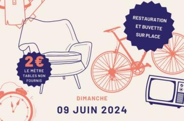 Affiche Vide grenier Brocante Illustratif Beige bleu orange - 1 Affiche Vide grenier Brocante Illustratif Beige bleu orange - 1