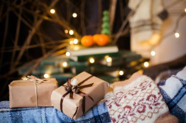 Beautiful themed gifts lie on vintage chair